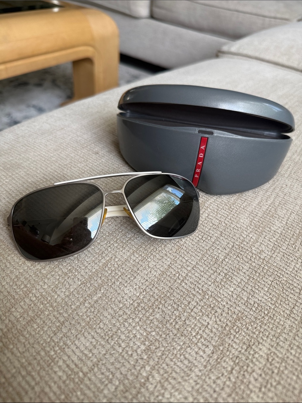 Prada Silver Metal Aviator Sunglasses with Dark Lenses